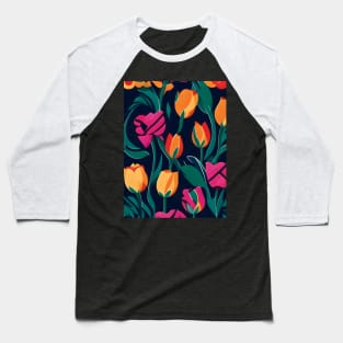 Tulip Field Dark Abstract Artwork Baseball T-Shirt